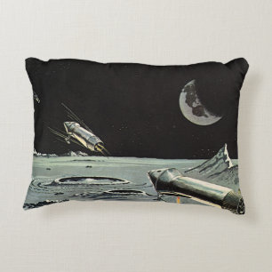 Coussins Décoratifs Science-fiction vintage, fusées spatiales lune pla