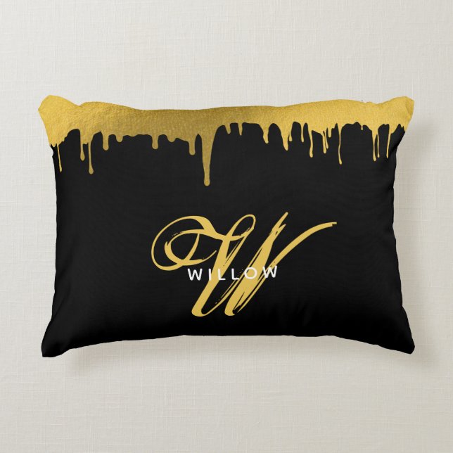 Coussins Décoratifs Script Vintage Black & Gold (Devant)