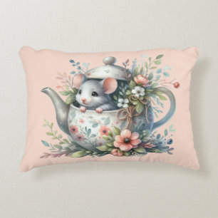 Coussins Décoratifs Souris mignonne dans une illustration de théière f