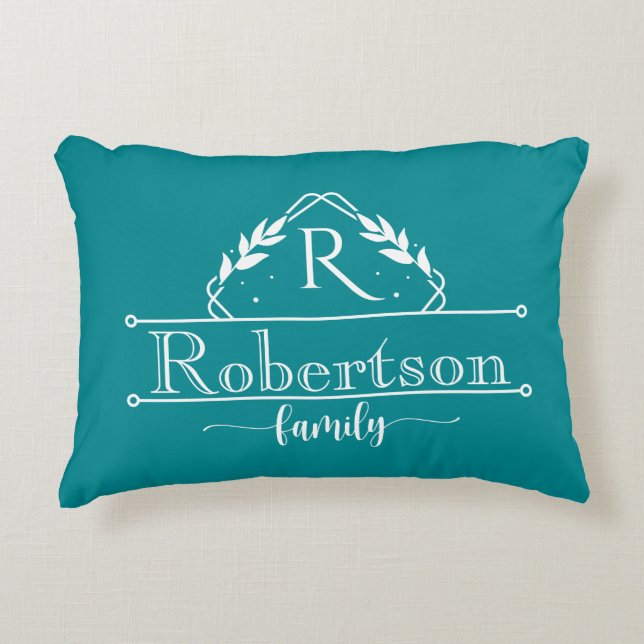 Coussins Décoratifs Split Monogram Family Name Tropical Teal Frame (Devant)