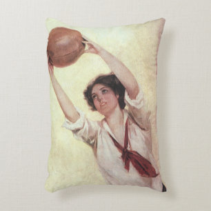 Coussins Décoratifs Sports Vintage, joueuse de basket-ball avec ballon