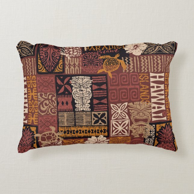 Coussins Décoratifs Style hawaïen motif tribal tissu patchwork (Devant)