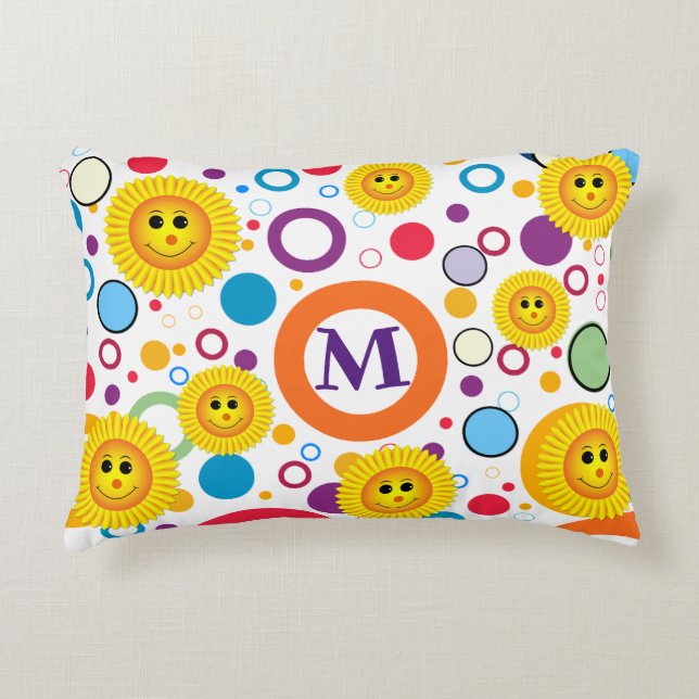 Coussins Décoratifs Sunny Smiles Custom Text Monogramme (Devant)