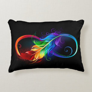 Coussins Décoratifs Symbole d'infini avec plume arc-en-ciel