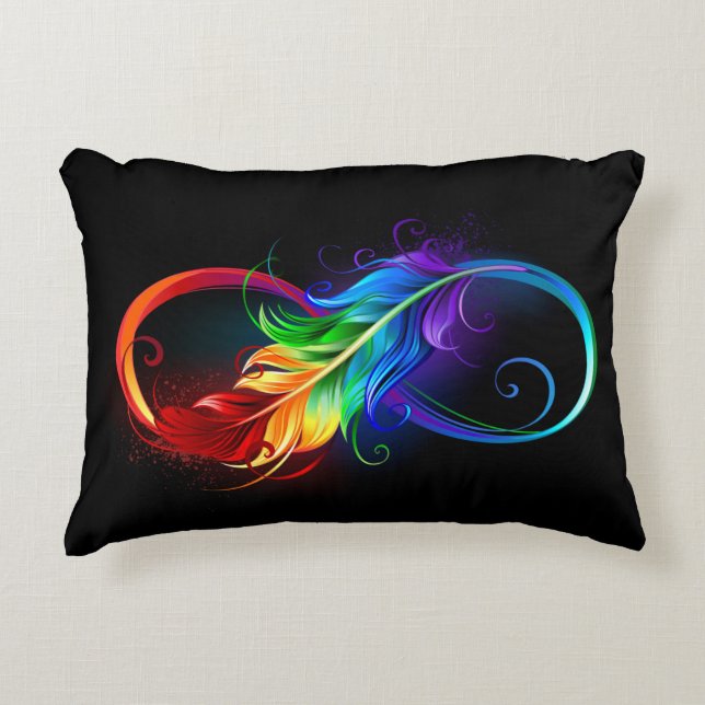 Coussins Décoratifs Symbole d'infini avec plume arc-en-ciel (Devant)