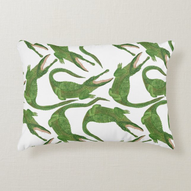 Coussins Décoratifs Tableau d'aquarelle blanc crocodile (Devant)