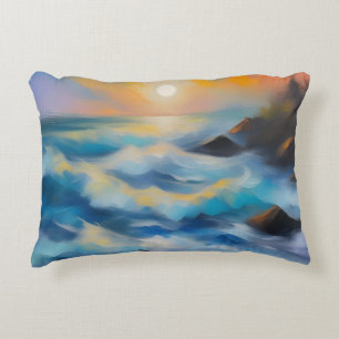 Coussins Décoratifs Tableau des vagues bleu clair sous le soleil