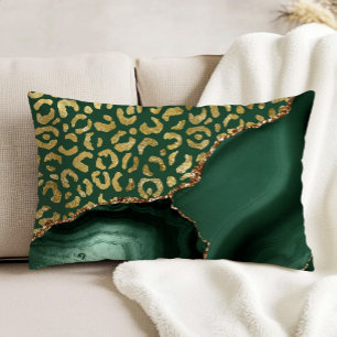 Coussins Décoratifs Taches de léopard en agate verte et paillettes dor