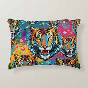 Coussins Décoratifs Tête de tigre couleurs arc-en-ciel peinture taches