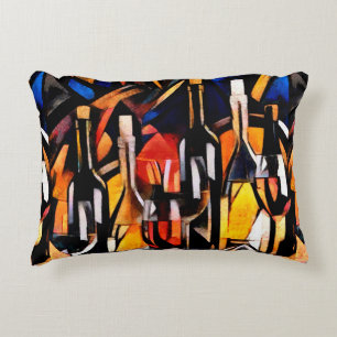 Coussins Décoratifs Thèmes du vin dans le style du cubisme. Bouteilles