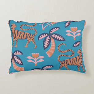 Coussins Décoratifs Tigre rétro, palmier, motif de fleurs