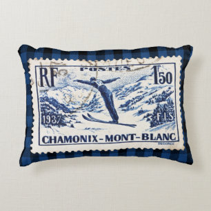 Coussins Décoratifs Timbre postal de Chamonix-Mont-Blanc-Ski vintage