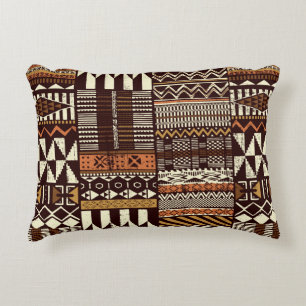 Coussins Décoratifs Tissu tribal africain patchwork abstrait vin