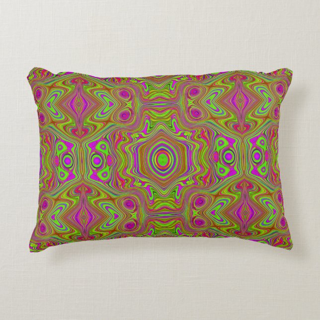 Coussins Décoratifs Trippy Retro Chartreuse Magenta Motif Abstrait (Devant)