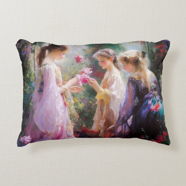 Coussins Décoratifs Trois filles jouant dans un jardin (Devant)