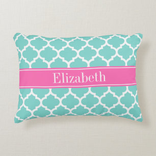 Coussins Décoratifs Turquoise Blanc Marocain #5 Rose Chaud 2 Nom Monog