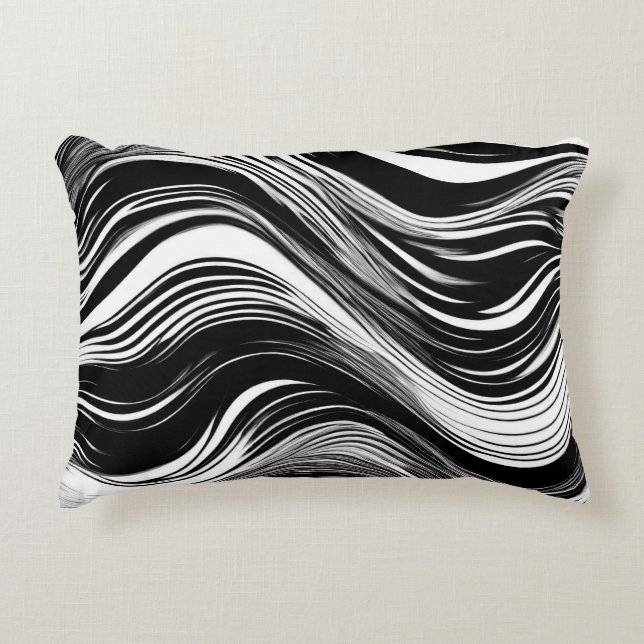 Coussins Décoratifs Vague Abstraite noire et blanche (Devant)