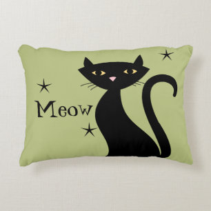 Coussins Décoratifs Vert cat noir rétro