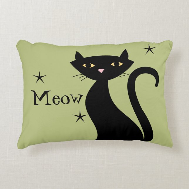 Coussins Décoratifs Vert cat noir rétro (Devant)