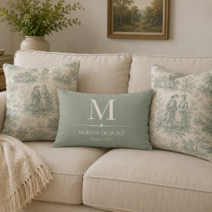 Coussins Décoratifs Vert Sauge Monogramme Vintage Campagne Française R
