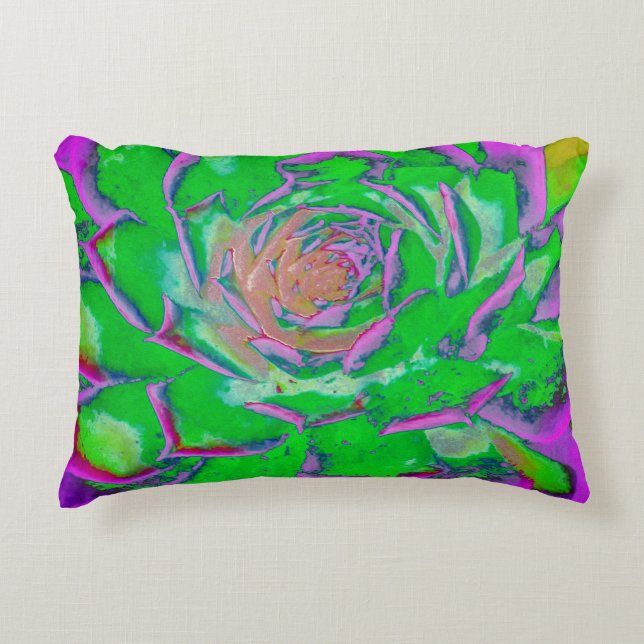 Coussins Décoratifs Verte et Magenta Succulente Rosette (Devant)
