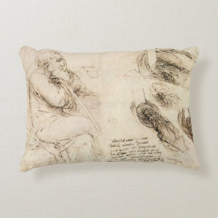 Coussins Décoratifs Vieil Homme et Esquisse d'eau de Léonard de Vinci