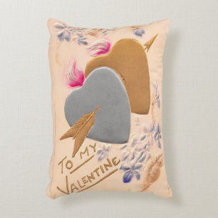 Coussins Décoratifs Vintage Silver & Gold Hearts Valentine Postcard