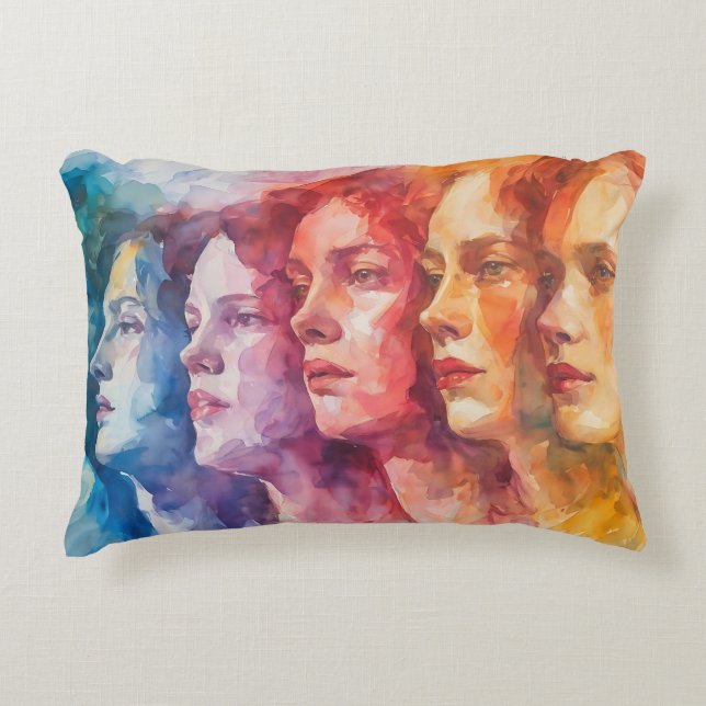Coussins Décoratifs Visages des femmes - Peinture aquarelle (Devant)