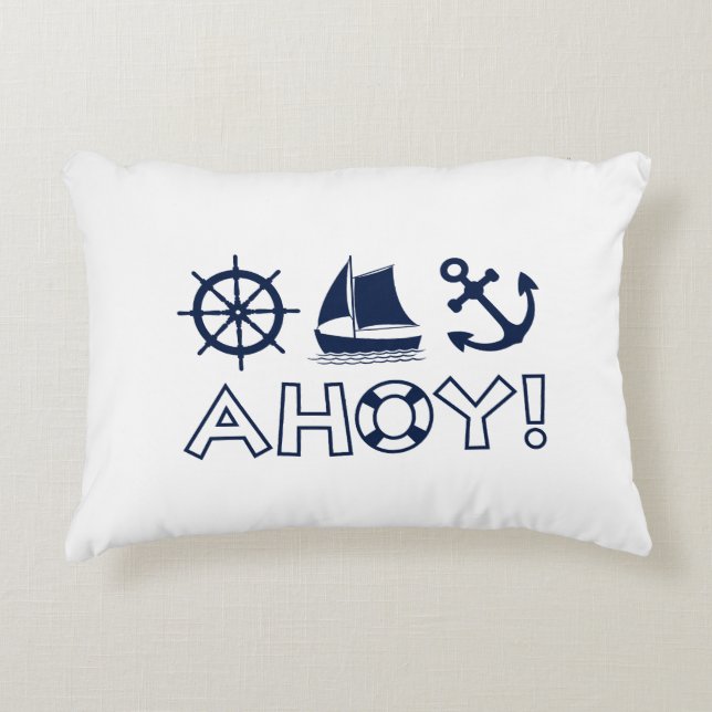 Coussins Décoratifs Voilier Ancre Ahoy! Bleu Foncé (Devant)