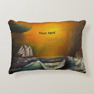 Coussins Décoratifs Voilier et coucher de soleil sur la côte rocheuse