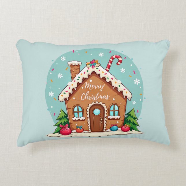 Coussins Décoratifs Whimsical Gingerbread House Christmas Scene (Devant)