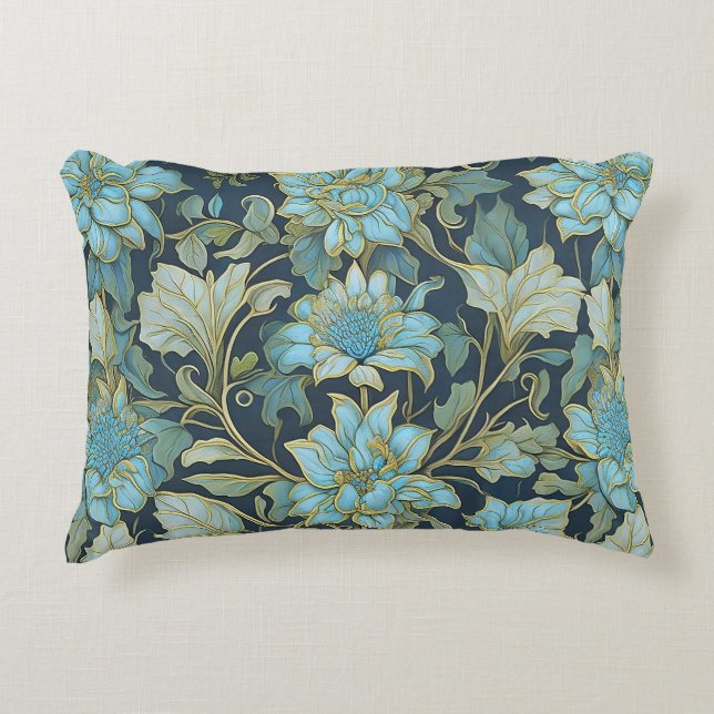 Coussins Décoratifs William Morris Fleurs Turquoises (Devant)