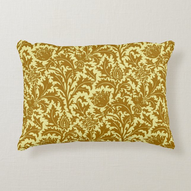 Coussins Décoratifs William Morris Thistle Damask, Or de moutarde (Devant)