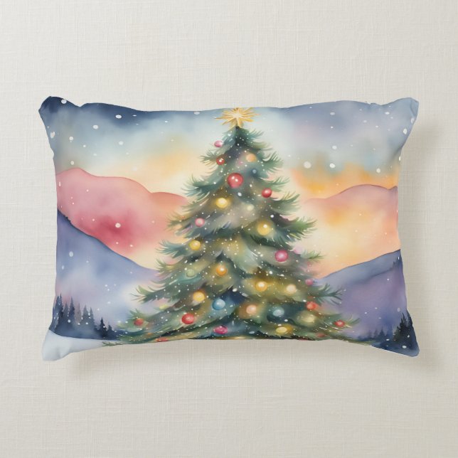 Coussins Décoratifs Winter Christmas Tree Snowy Sunset Scenery (Devant)