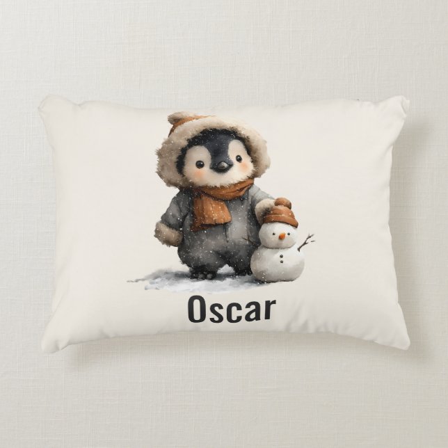 Coussins Décoratifs Winter Penguin with Snowman Design (Devant)