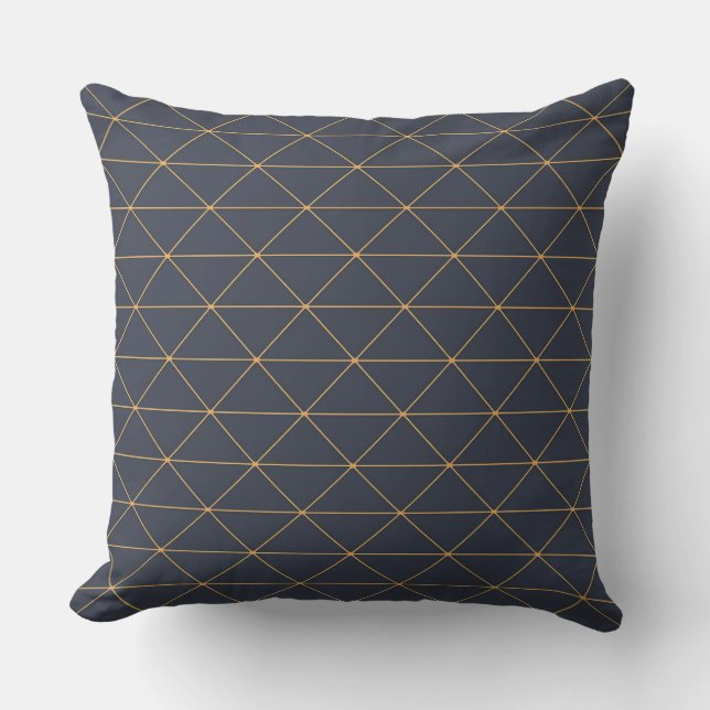 Coussins Jeter - Motif géométrique or et bleu (Recto)