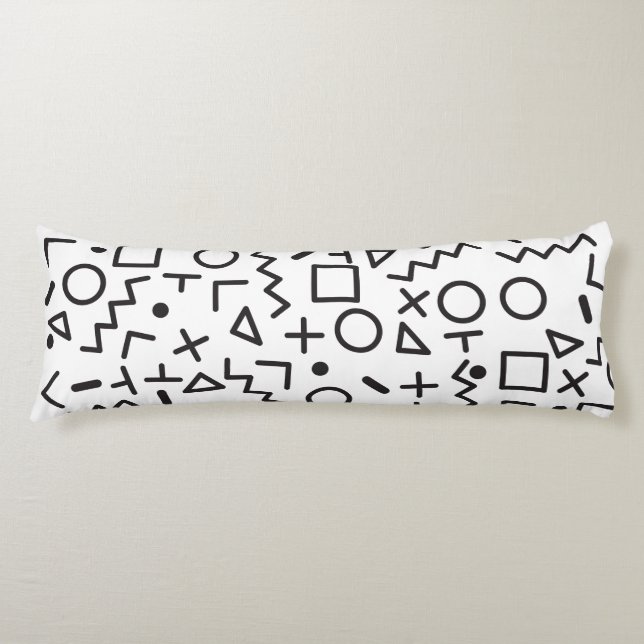 Coussins Longs 90's Noir & Blanc Retro Shapes Motif (Devant)