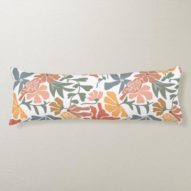 Coussins Longs Abstrait Floral & Oiseaux Mi-siècle Motif moderne (Devant)