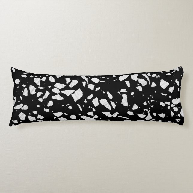 Coussins Longs Abstrait Terrazzo Mosaic Motif noir et blanc (Devant)