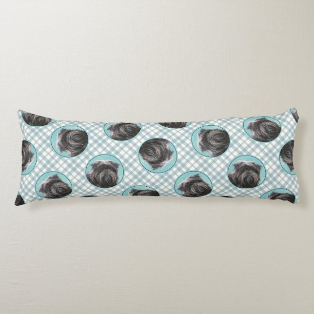 Coussins Longs Affenpinscher Peinture Chien noir et argent Art (Devant)