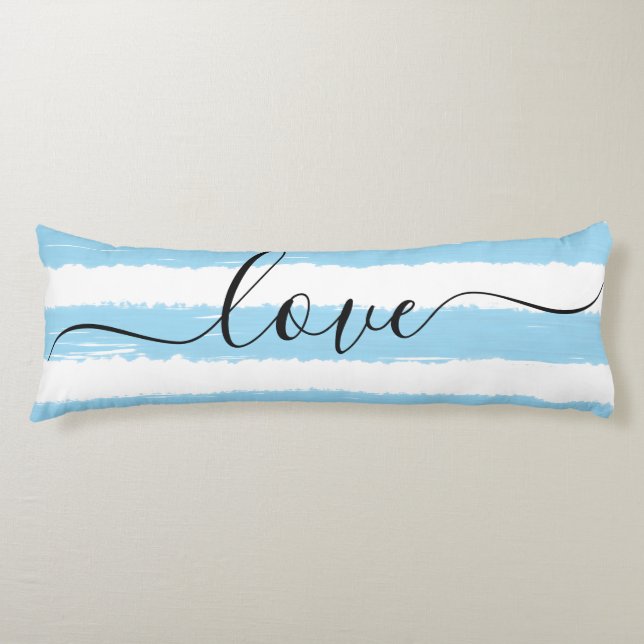 Coussins Longs Aimer Sommeil Bleu Blancs Aquarelle rayée (Devant)