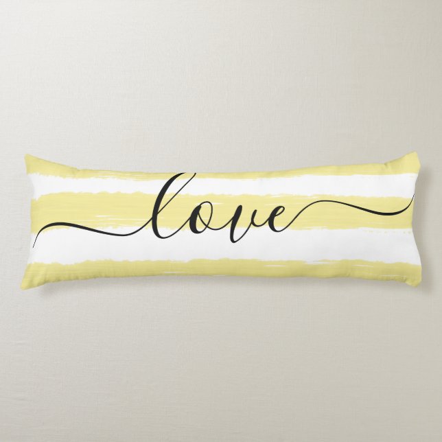 Coussins Longs Aimer Sommeil jaune blanc rayé Aquarelle (Devant)