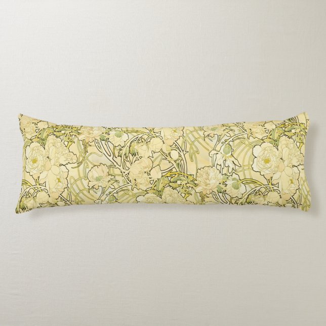 Coussins Longs Alfonse Mucha Art Nouveau Peonies Botanical Art (Devant)
