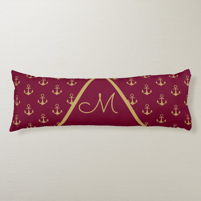 Coussins Longs Ancre nautique Monogramme rouge Bourgogne (Devant)