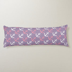 Coussins Longs Ancres nautiques mignonnes rose et motif pourpre