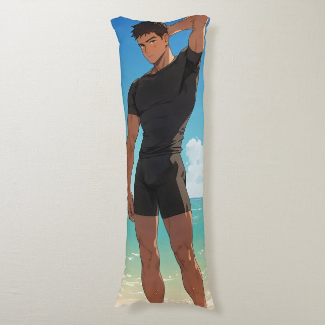 Coussins Longs Anime Boy sur la plage (Devant (Vertical))