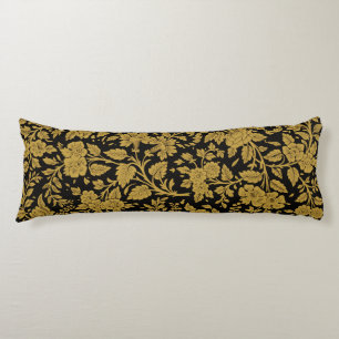 Coussins Longs Antique Or Floral Indien Laque Noir Motif