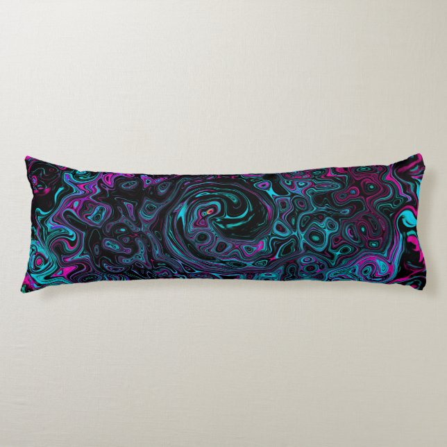 Coussins Longs Aqua Magenta et Abstrait noir (Devant)