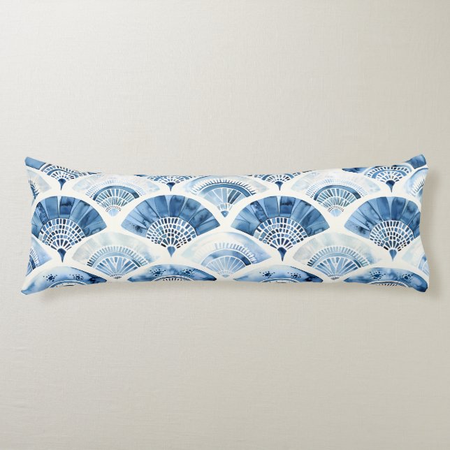 Coussins Longs Aquarelle Bleu Océan Géométrique Dégradé Art Déco (Devant)