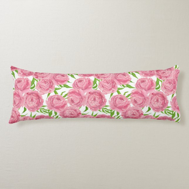 Coussins Longs Aquarelle de pivoines roses (Devant)
